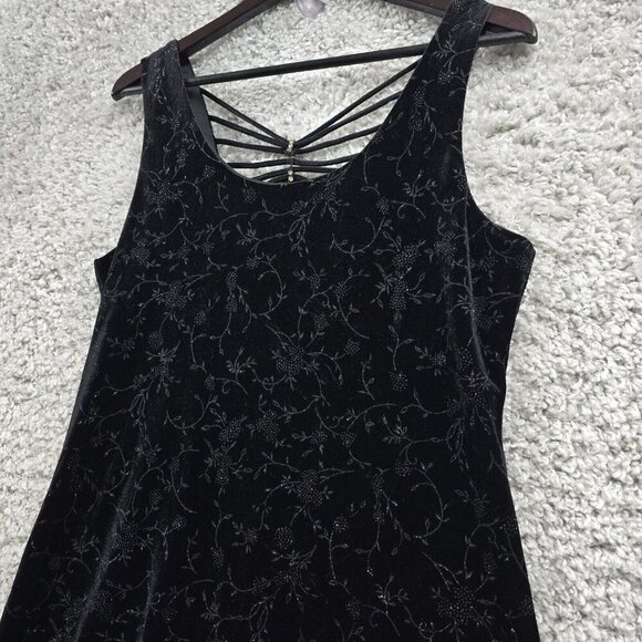Another Thyme Velvet Maxi Dress 14‎ Black Floral Glitter Vintage Whimsigoth - Picture 3 of 14